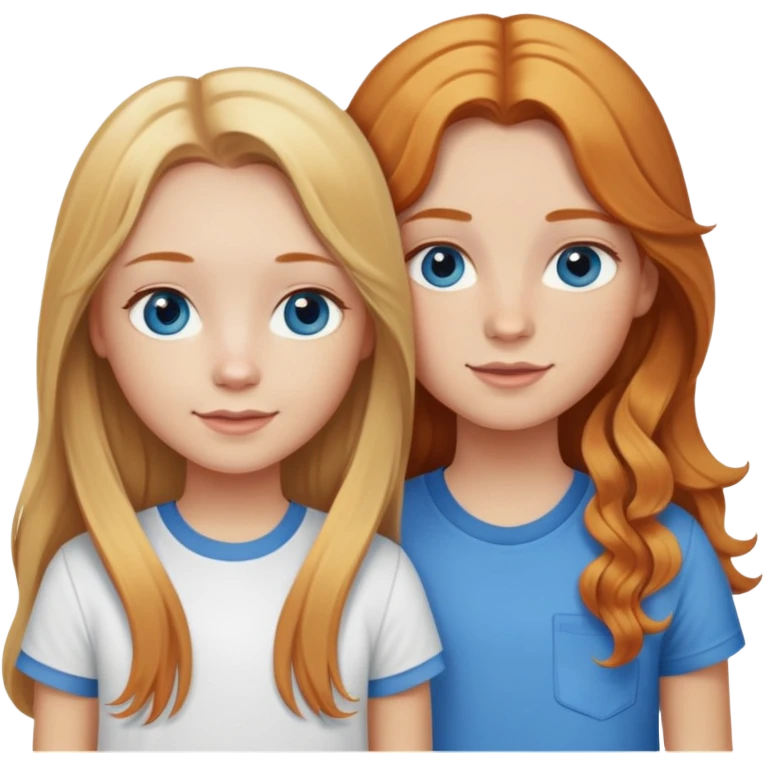 Best friends with cute shirts. Girl 1: blonde girl long straight hair with hazel eyes and girl 2: with long wavy ginger with blue eyes emoji