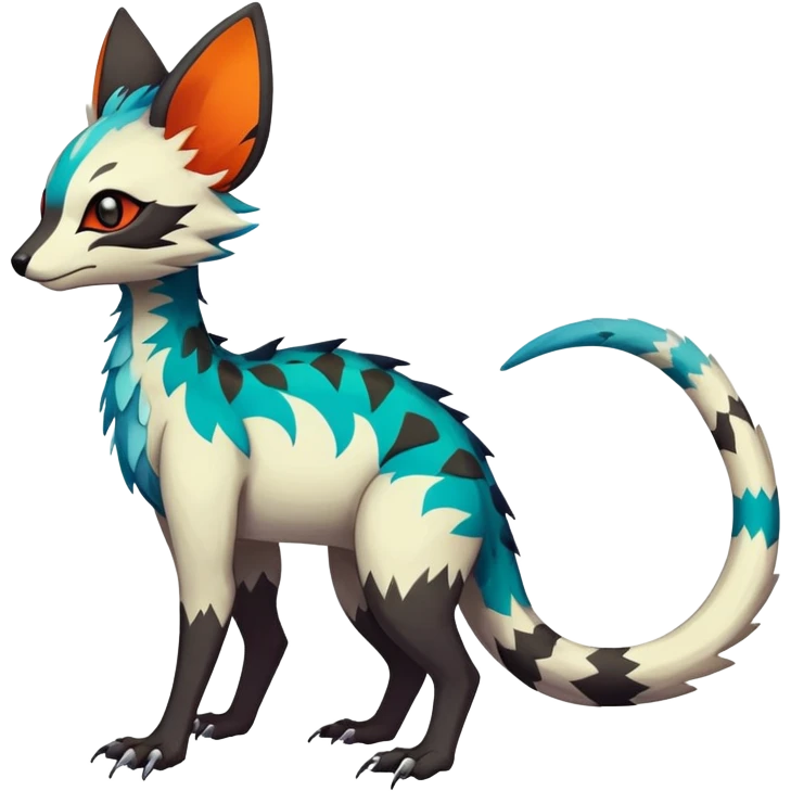 Rare realistic exotic edgy epic cute pretty beautiful handsome gorgeous aesthetic colorful vibrant Vernid-Trico-species-Fakemon-creature by LiLaiRa, 4 legs, 1 tail, random markings, (full body) emoji