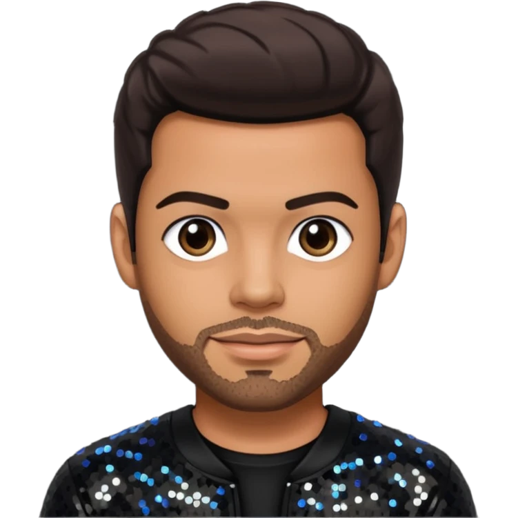 Trevor Penick from O-Town with tan skin, dark brown hair, black sequin outfit emoji