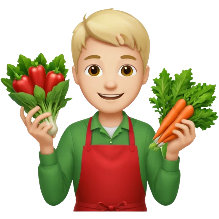 guy red apron smiling with vegetables emoji