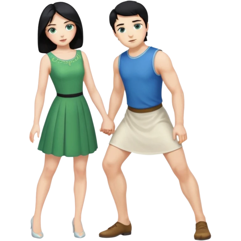 2 Person, King, upright, black Hair, blue eyes, whole body, Woman, blonde Hair, Green eyes, bending knee, sleveless White Dress, emoji