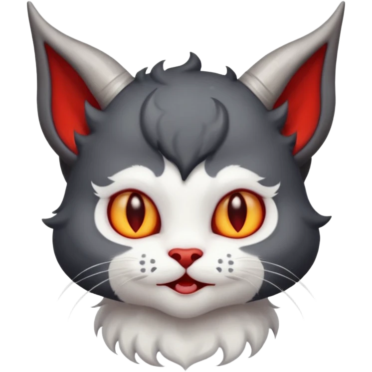 blackish grey and white baby devil satan cat with horns  emoji