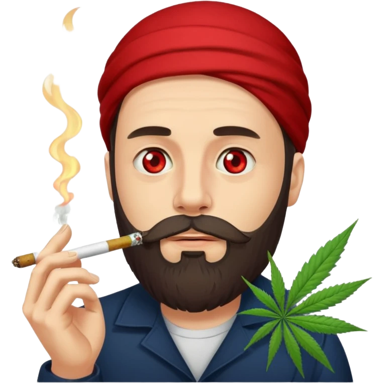 Hombre barbudo fumando porros muy drogado emoji