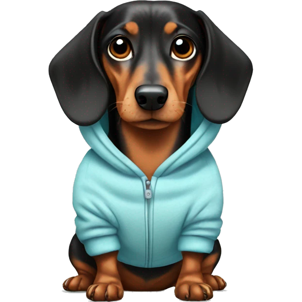 Dachshund wearing a onesie emoji