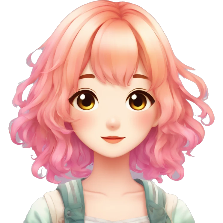 Gorgeous anime style shojo character with blushing face aesthetic and pretty colorful shiny gradient hair with hair garment trending style emoji