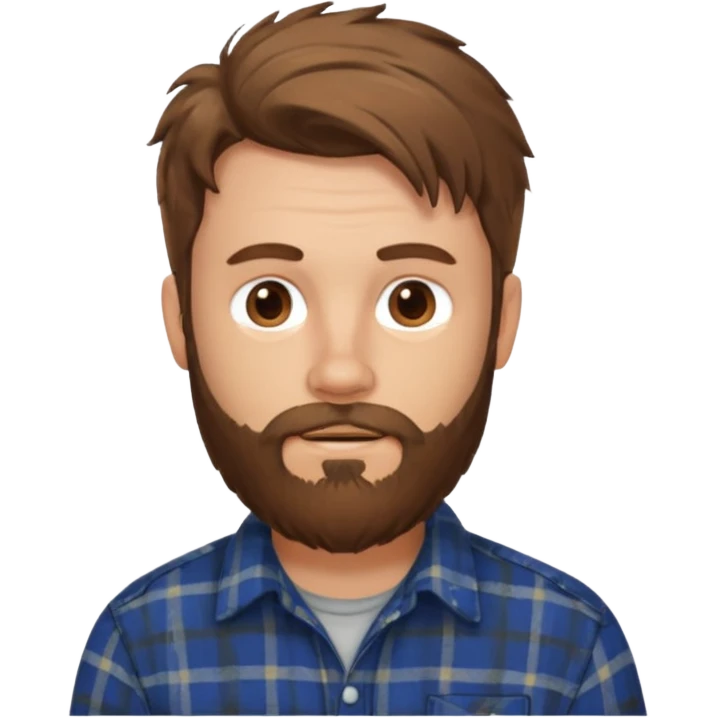 Chico blanco,barba, pelo castaño,camisa franela,pelo revuelto emoji