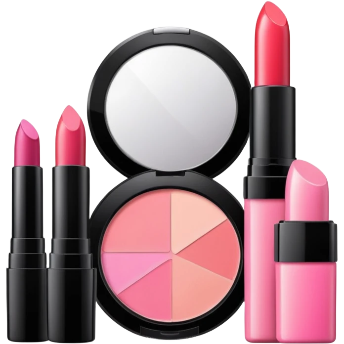 makeup products all together in one piece of png, lipstick, blush, powder, etc ALL PINK emoji