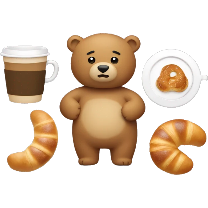 Bear with bagel, croissant and coffee emoji