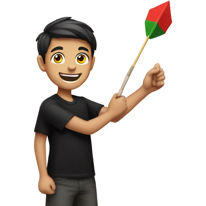 smiling boy in black shirt playing darts  emoji