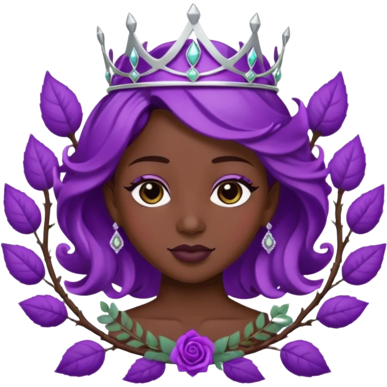 Purple rose with silver tiara and a purple emblem leaf wreath emoji