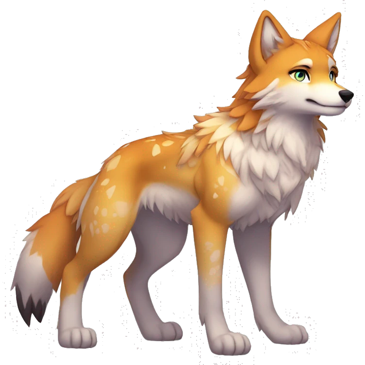 Anthro Colorful Shiny Fionbri-Falvie-sparkle-wolf-sona with wild markings full body emoji