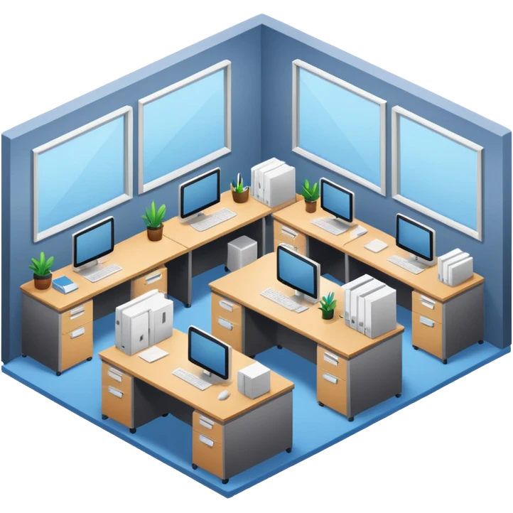 an office with several desks in an isometric style emoji