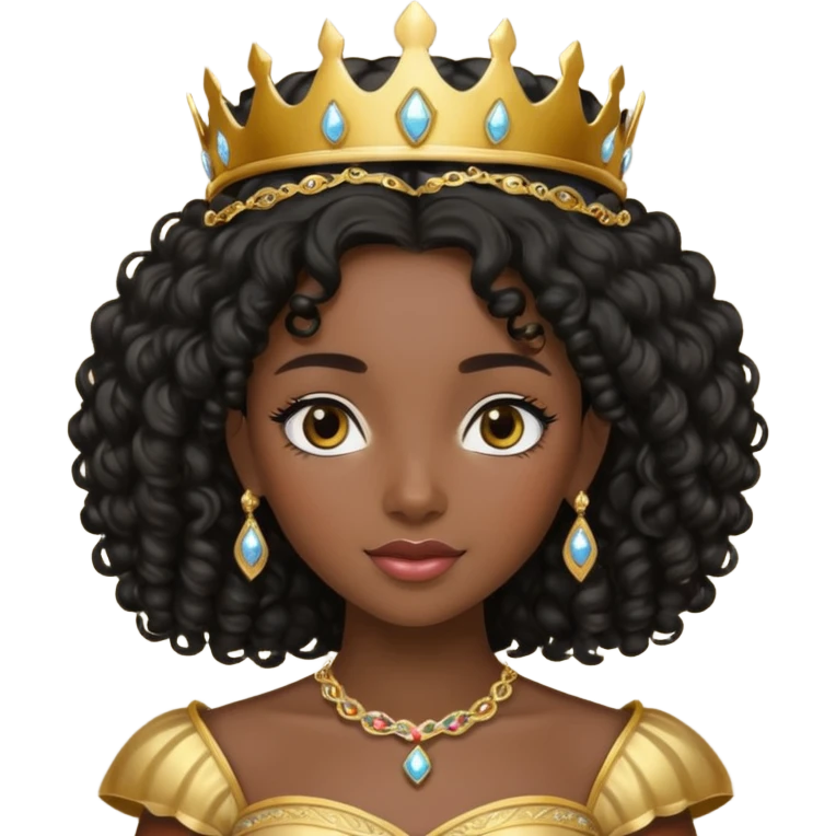 balck princess with black curly hair and a golden tiara emoji