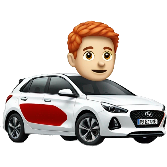 Boy with red mullet driving a white Hyundai i30 emoji