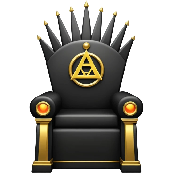 wide big iron black Illuminati throne with gold trim and glowing Illuminati symbol emoji