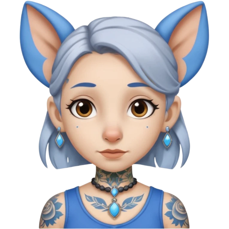 white-gray haired heavy blue tattooed big head accessory big nose mid size ear young girl emoji