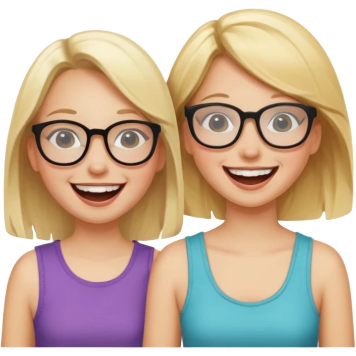 two girls laughing and having fun one on the left is blonde and cute the one on the right is cute with glasses emoji