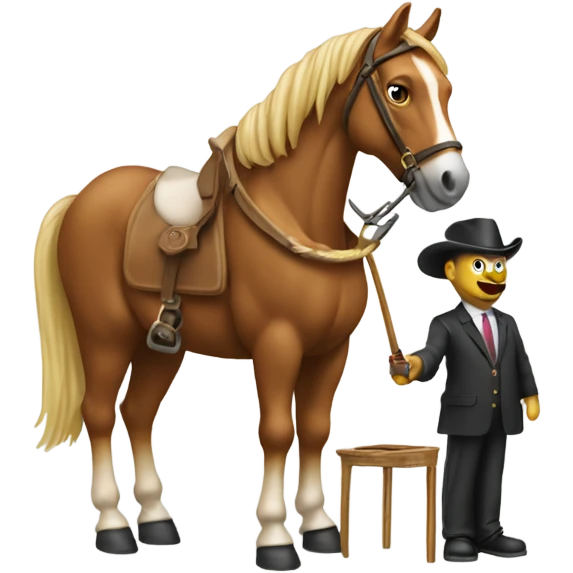 Cavalo sentado numa cadeira a fumar um cigarro emoji