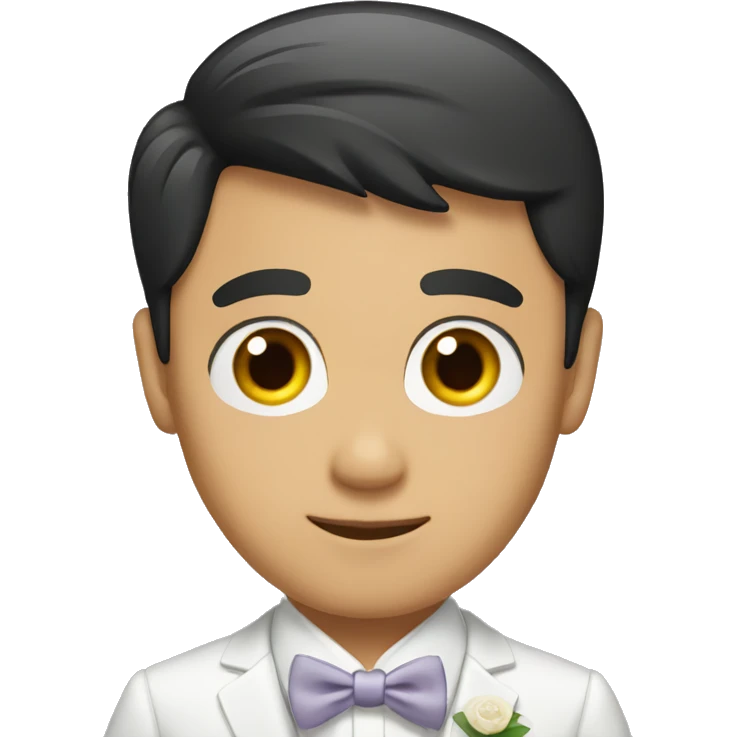 asian groom with big eyes and  emoji