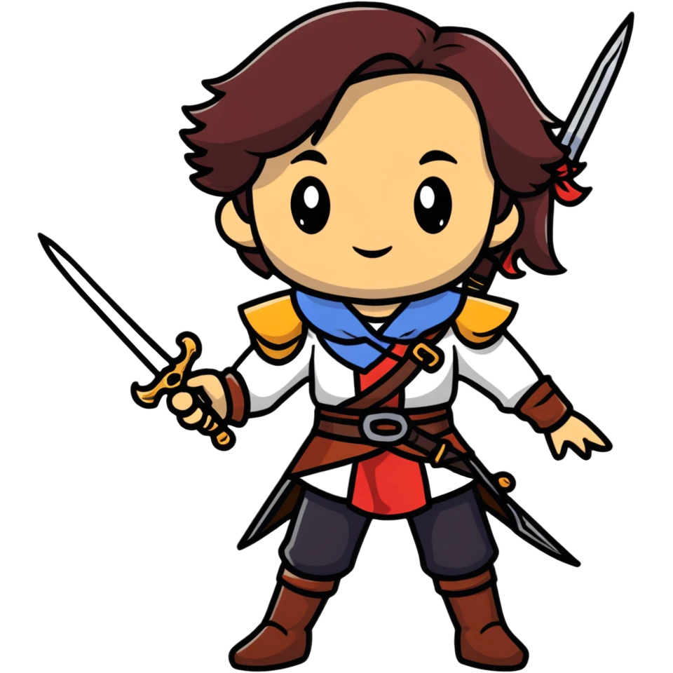 Leliana from Dragon Age as a bard with daggers emoji