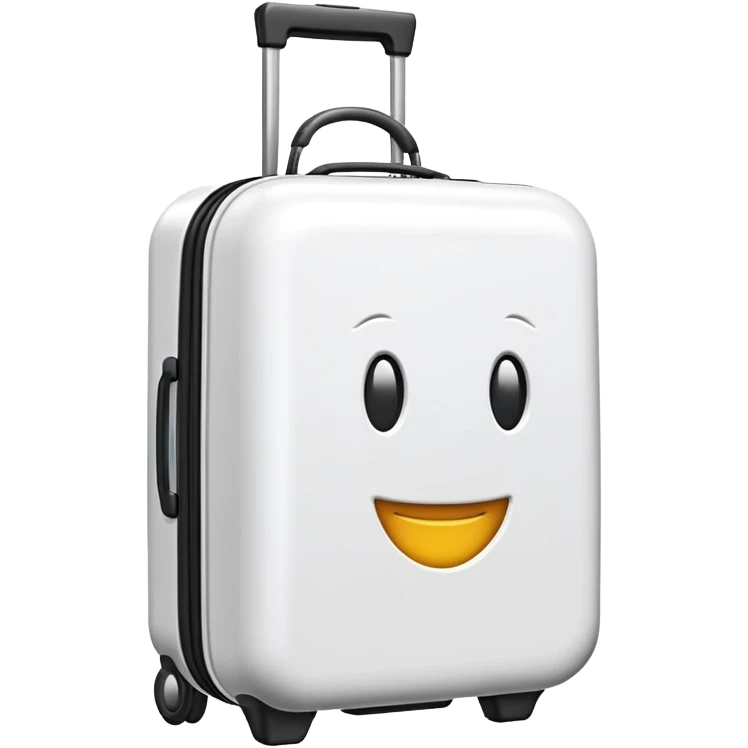 White rolling suitcase in classic emoji style, simple cartoon-like appearance, glossy rounded shape emoji