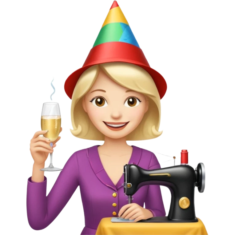 Happy mom is sewing and drinking champagne  emoji