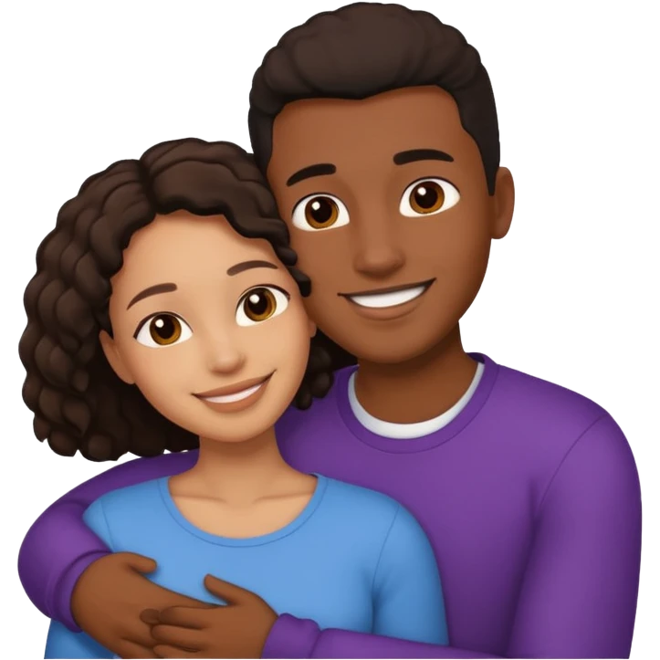 Ebony couple, light skin female brown skin male cuddling  emoji