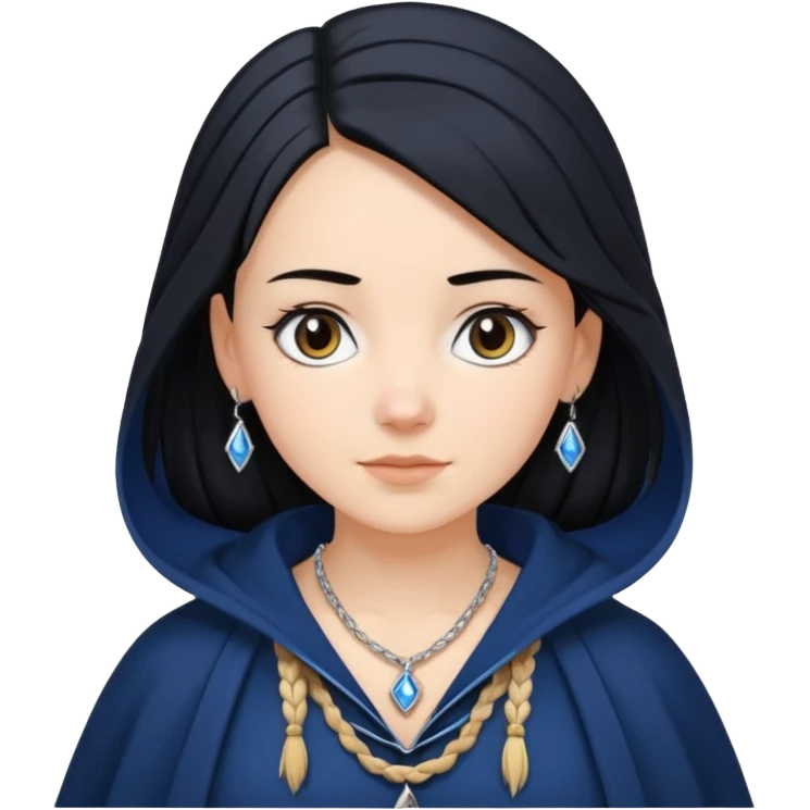 braid black hair, white girl, dark blue cloak emoji