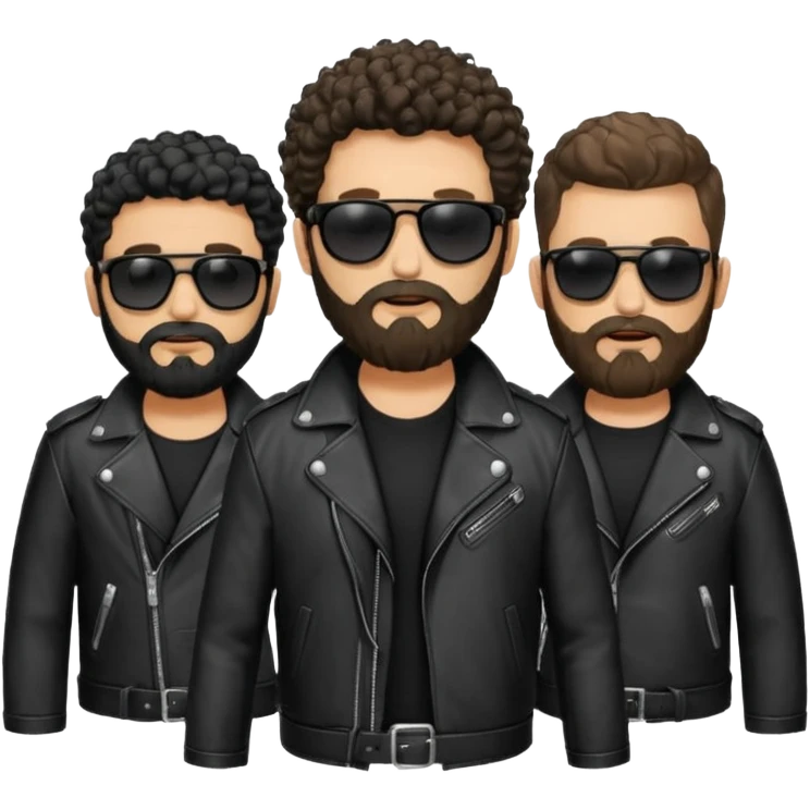 biker gang with black sunglass and rugged and bulky guy bearded curly hair black jacket emoji