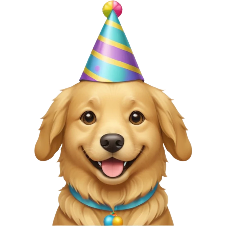 Golden retriever wearing a party hat emoji