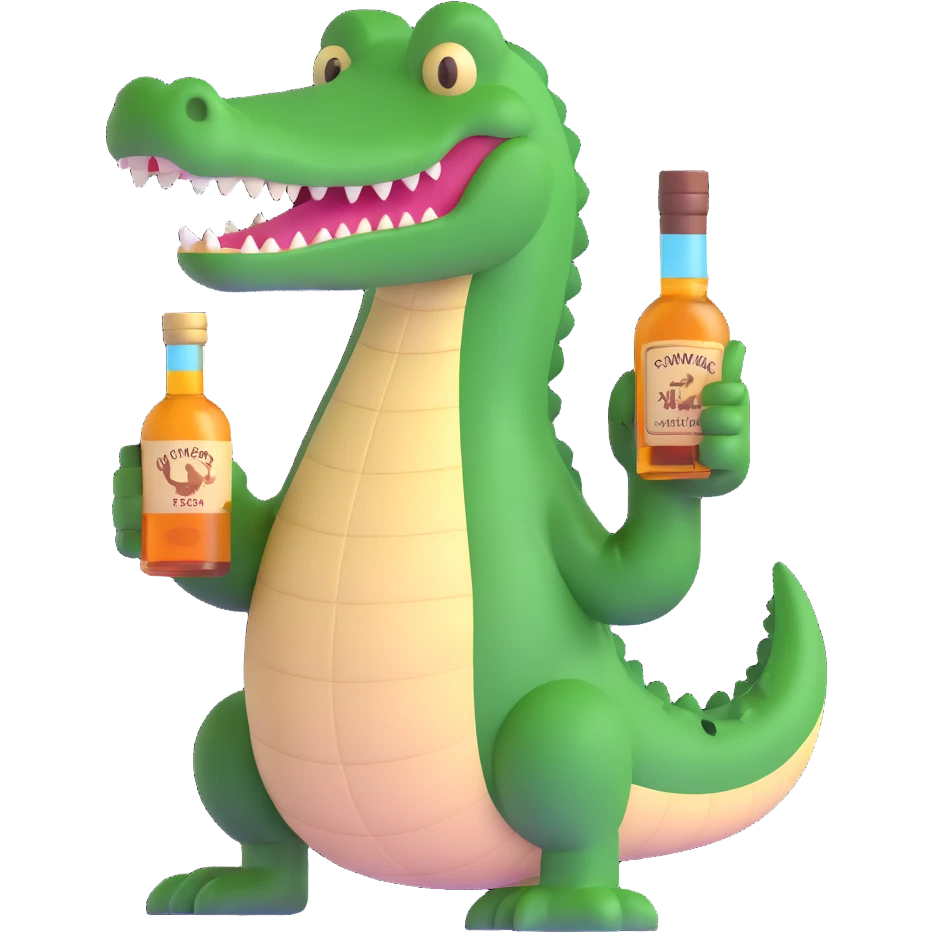 crocodile with a bottle of whiskey emoji