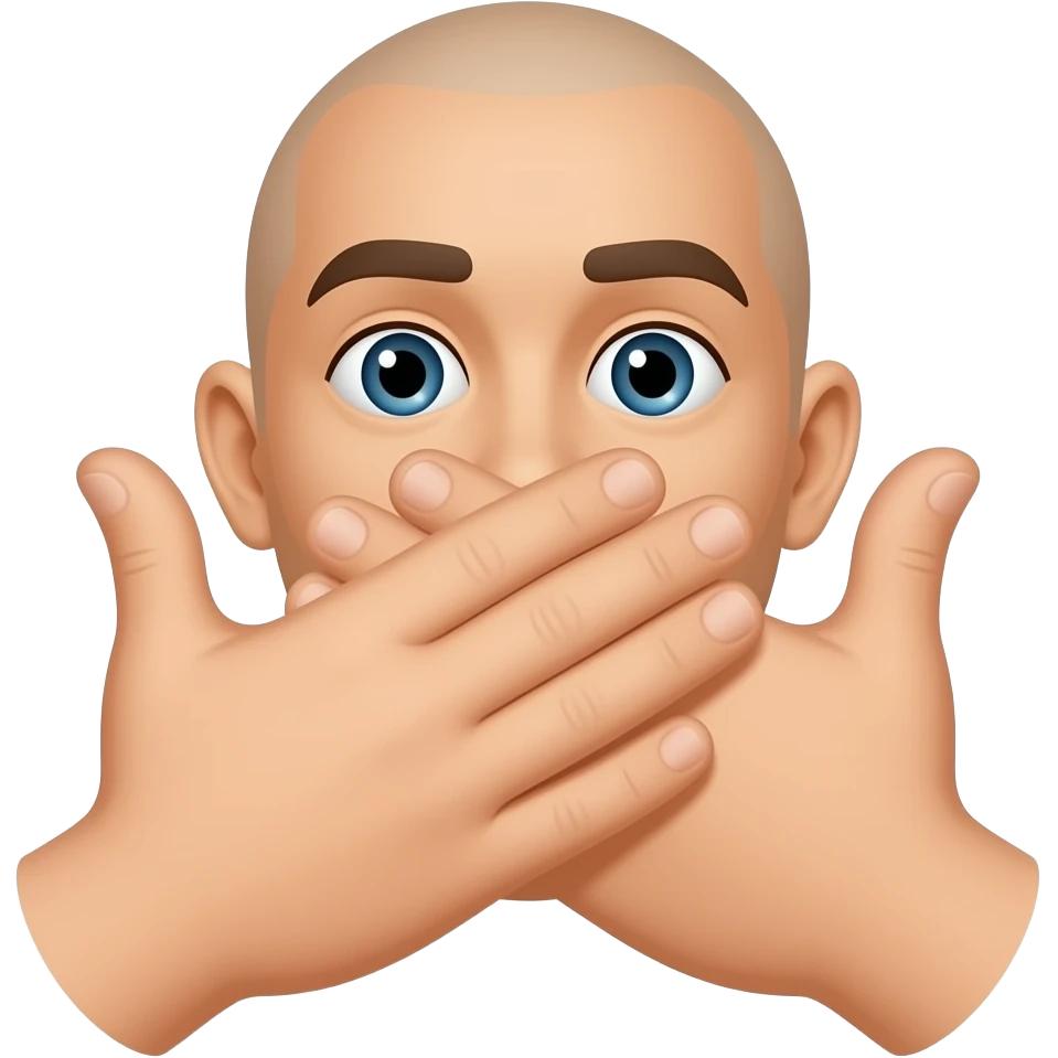 I meant: hands covering the mouth, thumbs pointing up, other fingers intercrossed, eyes and ears visibl You are almost there but move the crossed hands a little bit up in such a way both mouth and nose are covered fingers intercrossed, pleasee emoji
