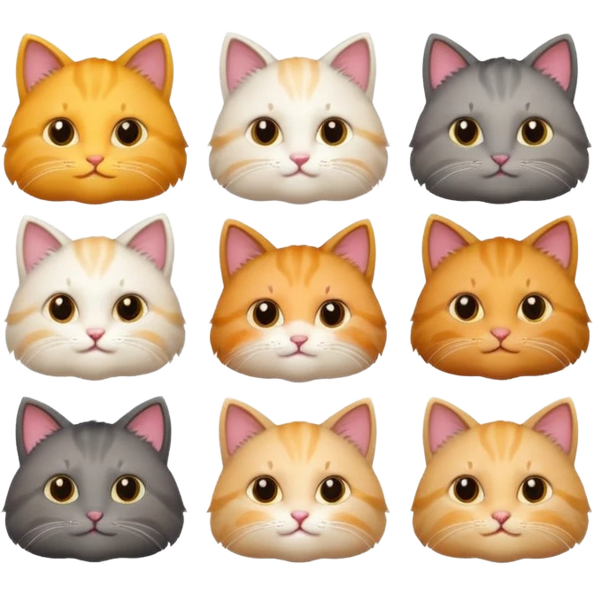 6 cats with different natural coloured coats emoji