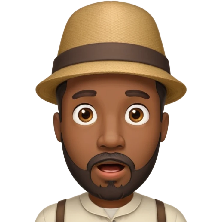 Black male, goatee beard, hat on, surprised facial expression emoji
