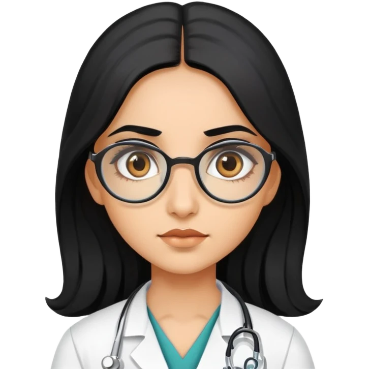 Girl doctor wearing eyes lenses with long black hair indian skin tone  emoji