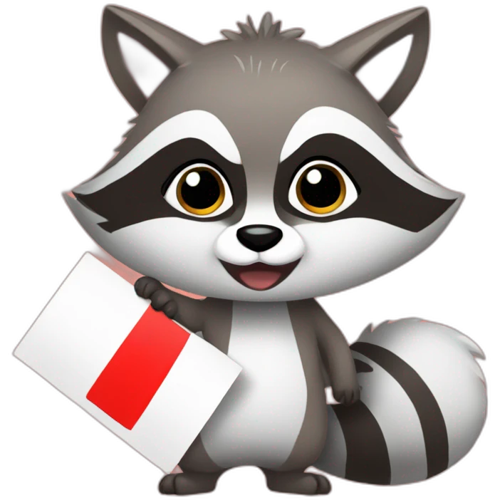 anime raccoon holding a sign that reads "hype" in red font emoji