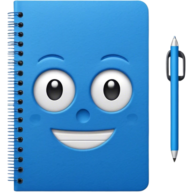Blue notebook that says opovisual in the cover emoji