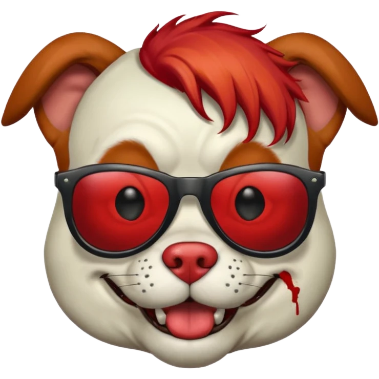 Zombie dog with sun glasses and red hair and joker nose emoji