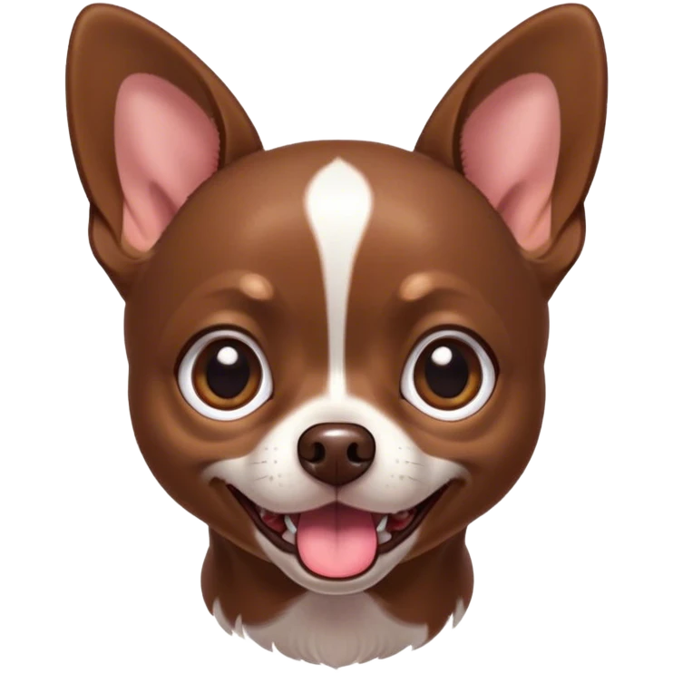 Cinematic Comical Chocolate Short Haired Chihuahua Portrait Emoji, Head tilted dramatically with an exaggeratedly shocked or offended expression, short chocolate fur with a rich, glossy finish, wide, expressive dark eyes filled with exaggerated disbelief, Simplified yet hilariously expressive features, highly detailed, glowing with a slightly sassy glow, high shine, dramatic yet playful, stylized with an air of attitude, bright and endearing, soft glowing outline, capturing the essence of a sassy and over-the-top pup, so meme-worthy it feels like it could side-eye its way into internet fame instantly! emoji