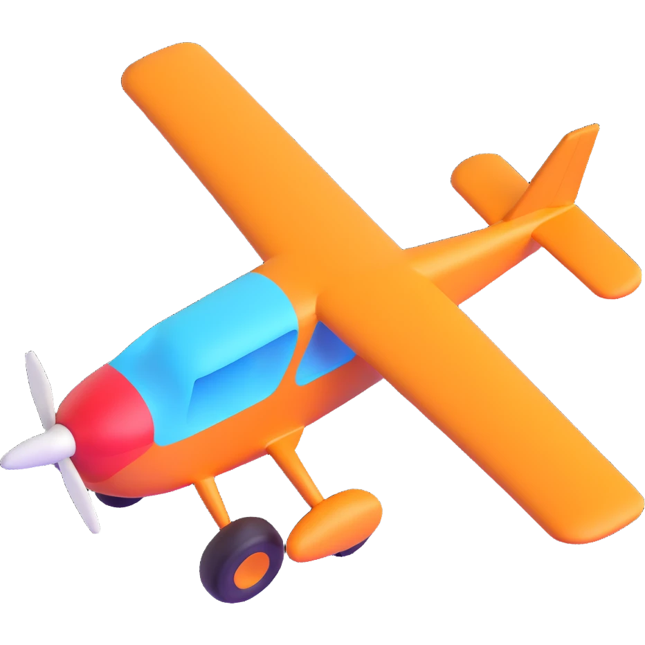 3D emoji style airplane, cartoonish proportions, bright colors emoji