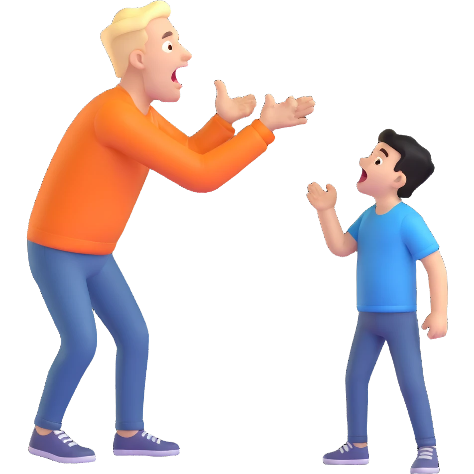 papa gritándole a su hijo en plano medio emoji