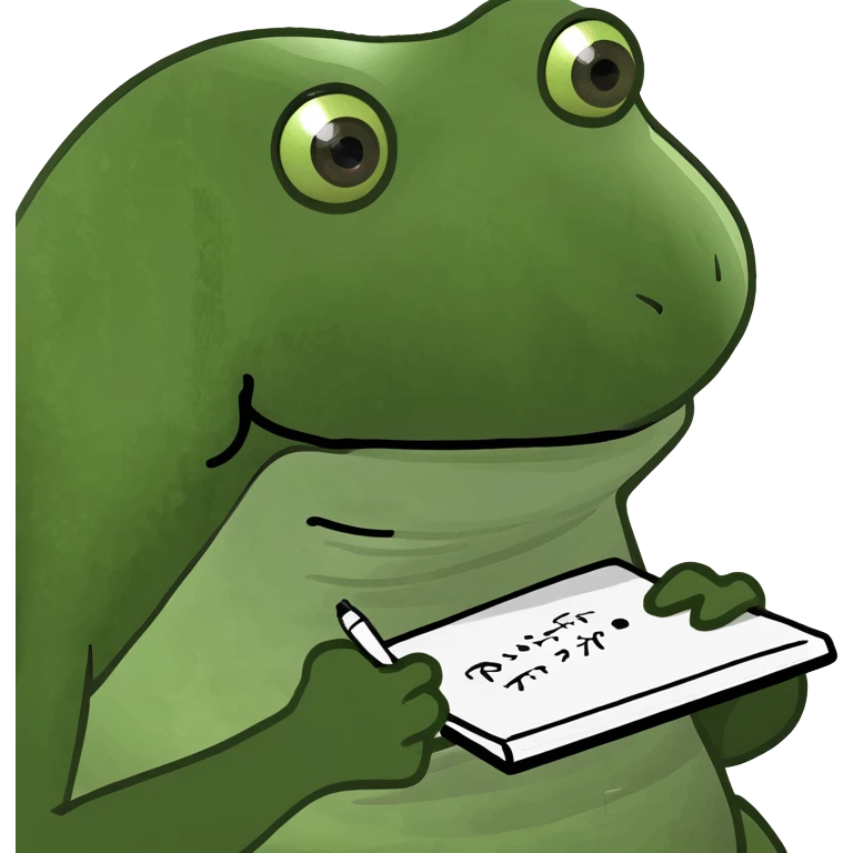 bufo frog meme character writing on a notepad emoji