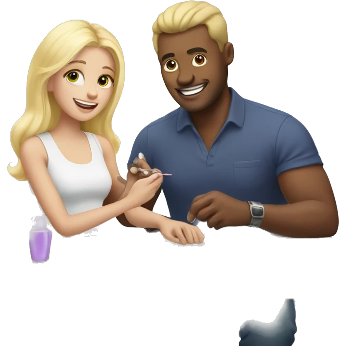 blonde daughter gives blonde dad a manicure emoji