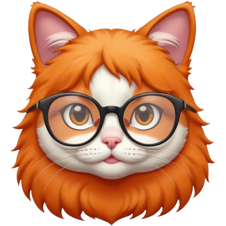 cute girl cat with big thin framed glasses emoji