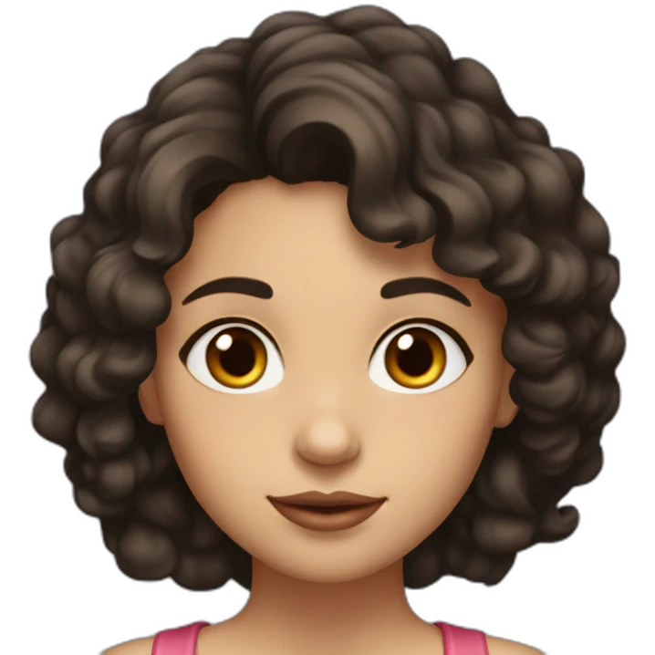 35 years girl with dark hair, slightly curly, length just below shoulders, large lips, brown eyes emoji