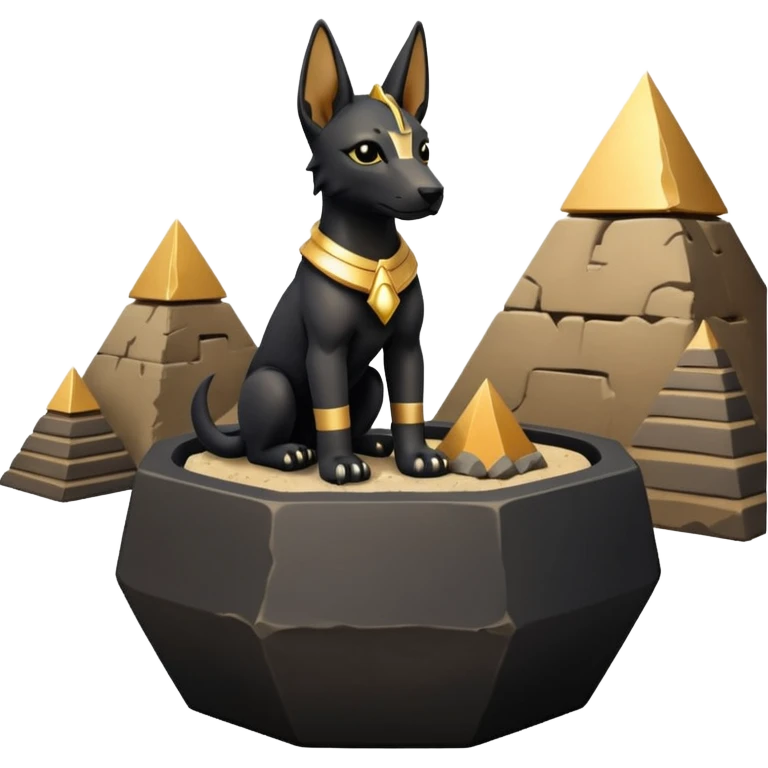  Soothing silky black fur tiny statuette Anubis puppy pyramid scene stone-age cracked irregular dodecagon bonsai pot  emoji
