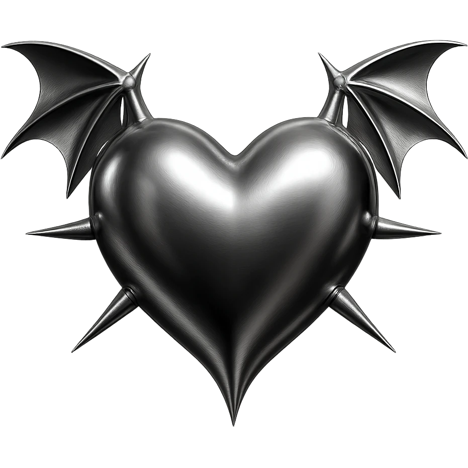 black gothic heart with metallic spikes and gothic bat wings, ornate, dark, elegant emoji