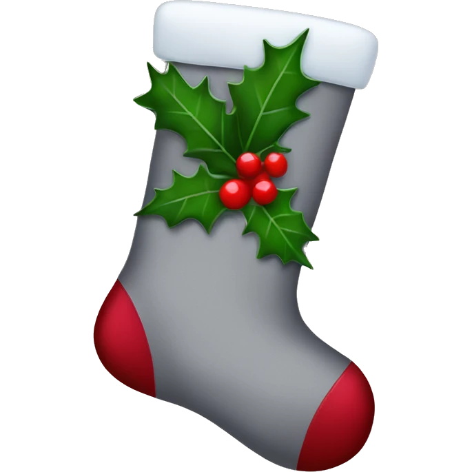 Aesthetic Grey Christmas stocking with holly berry and leaves on top left corner  emoji