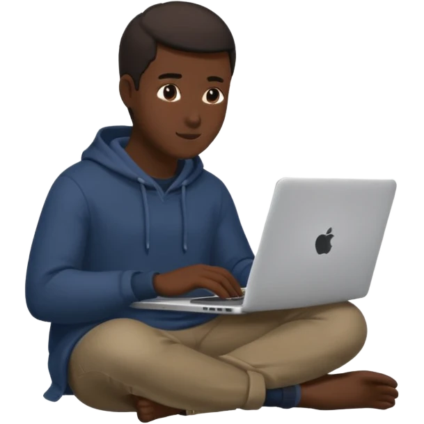 its a black colored man sitting working on a laptop with no face  emoji