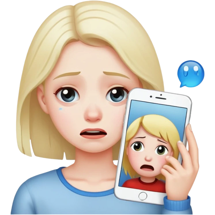 Girl crying looking at a picture of a boy emoji